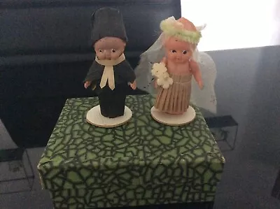 Vintage VERY RARE Bride & Groom Celluloid Dolls Good Cond. Orig. Ca1940 App. 6cm • $55