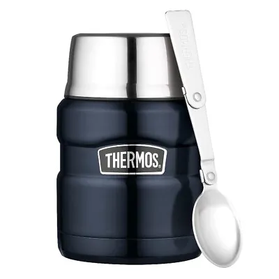 Thermos 470ml Stainless King Vacuum Insulated Food Jar W/ Spoon Midnight Blue • $44.95