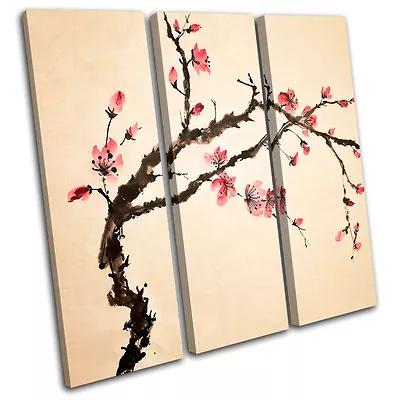 Cherry Blossom Floral TREBLE CANVAS WALL ART Picture Print VA • £44.99