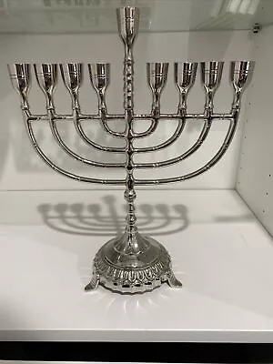 Hanukkah Menorah For Candles Or Oil. Nickel Plated. 12  Tall • $39.99