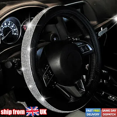 15  38CM Bling Steering Wheel Cover Crystal Leather Sparkled Diamond Skidproof • £10.99