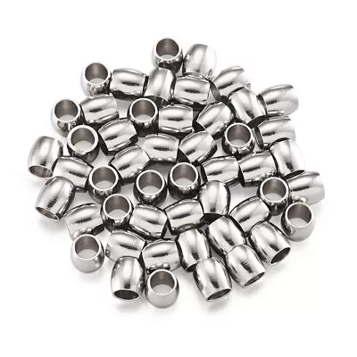 100pc 304 Stainless Steel Barrel Large Hole Beads Smooth Mini Metal Spacer 6x6mm • $8.39