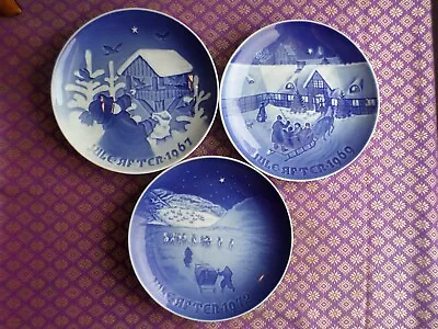 B&G Coppenhagen Denmark Porcelain Christmas 7 In Plates 1967 69 72 Blue White • $35