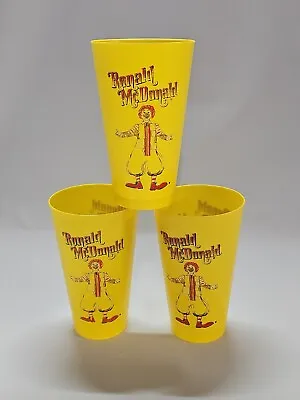 3 Vintage Yellow Plastic Mcdonalds Cups Ronald McDonald 16 Oz Fast Shipping Nice • $12.99