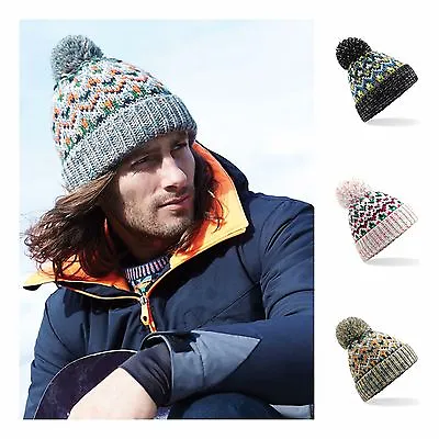£14.75 • Buy Fair Isle Beanie Bobble Hat Wooly Winter Womens Mens Ladies Knitted Ski Warm Hat