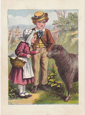 Victorian Children Greeting Sheep In Pasture Animals Antique Lithograph 1870 • $9.99