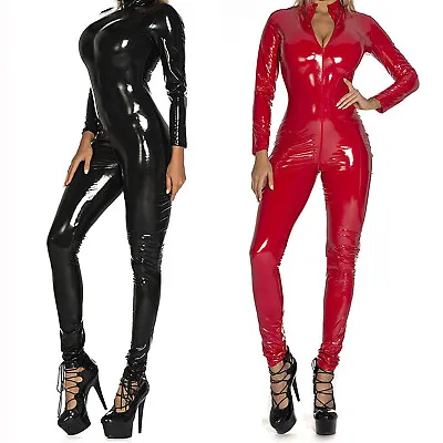 ❤️ Women's Patent Leather Bodysuit Latex Overall Catsuit Sexy Jumpsuit • $36.39