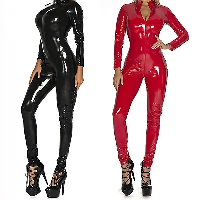 Women's Patent Leather Bodysuit Latex Overall Catsuit Sexy Jumpsuit 🐞 • $34.27