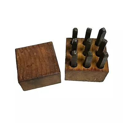 VTG Machinist 1/4  Steel Number Tool Metal Die Punch Stamp Set 9 Pc + Wood Block • $38