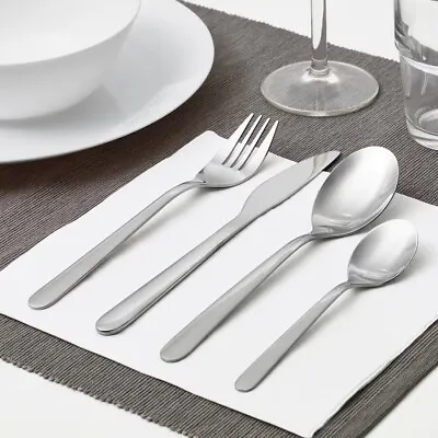 MOPSIG Stainless Steel Cutlery Set (16 Piece) Silver Fork Knife Spoon & Teaspoon • £11.80