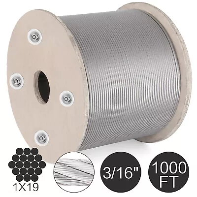 VEVOR T316 1/8  3/16  Stainless Steel Cable 1x19 100/500/1000ft Wire Rope Cable • $214.69