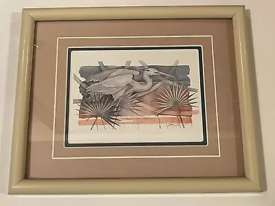 Framed Heron Bird Ocean Watercolor Sunrise Sunset Paul Brent - 9 X 11 • $17.99