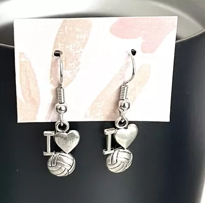 “I Love Volleyball” Earrings. Silver Tone French Hook Hypoallergenic B01 • $4.97