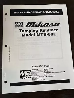 MULTIQUIP MTR-60L Jumping Jack RAMMER PARTS OPERATION INSTRUCTION MANUAL Mikasa • $34.99