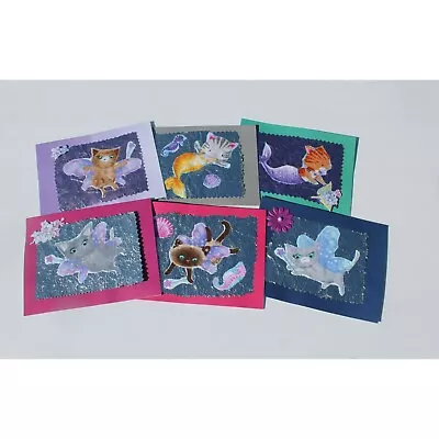 Mermaid & Angel Cat Lover Note Cards With Envelopes Handmade In USA Lot Of 6 • $10