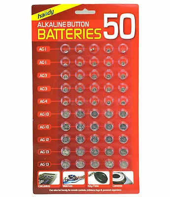 New 50 Assorted Button Cell Watch Battery Batteries Ag 1 / 3 / 4 / 10 / 12 / 13 • £2.79