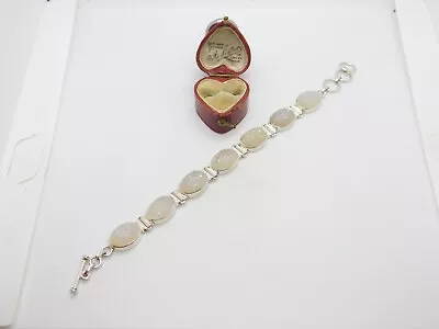 Sterling Silver Cabochon Moonstone Geode Panel Bracelet Vintage C1970 • $34.81