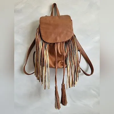 Woman's Mossimo Brown Faux Leather Backpack/Purse Fringe Tassels 13 X 13 • $25