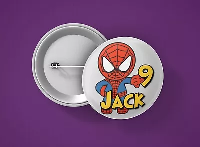 Baby Spiderman Birthday Badge - Personalised Badge - Large 75mm Pin Badge • £3.95