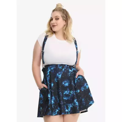 Hot Topic Womens Plus Size 2X Galaxy Print Suspender Skirt Novelty Back Zip • £28.91