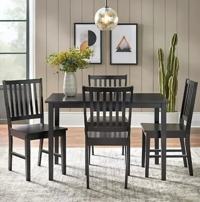 4 Set Black Slat Back Dining Chair Wood Side Seat Kitchen Solid Furniture Sturdy • $152.43