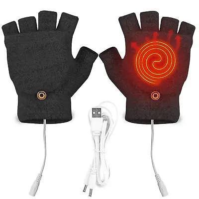 £5.99 • Buy 1Pair USB Heated Gloves Half Heated Fingerless Button Mitten Winter Warm Gloves 