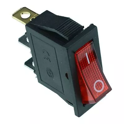 Red Illuminated Rectangle Rocker Switch 230V SPST 6.3mm Terminals • £3.09