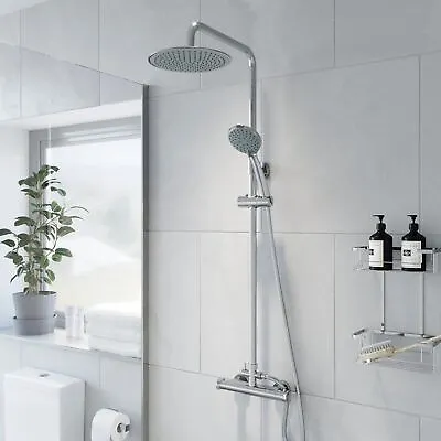 £34.19 • Buy Chrome Exposed Thermostatic Shower Mixer Bathroom Twin Head Round Bar Set