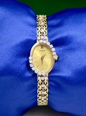 Vintage Pulsar Watch 14K Yellow Gold With Factory Diamonds • $1994.85