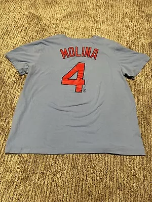 St Louis Cardinals Mens Shirt Large Blue Red Yadier Molina MLB Short Sleeve Nike • $17.14