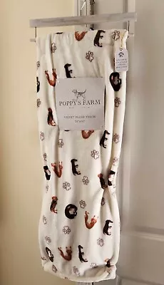 Poppy's Farm Velvet Plush Gray Throw Blanket With Dogs And Puppies Size 50x70  • $32.99