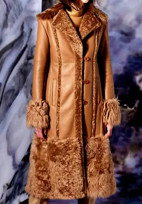 J. MENDEL Shearling Fur Leather Fall 2019 Runway Camel Dress Coat US 4 6 / SMALL • $1756.42