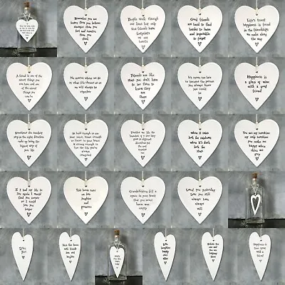 East Of India White Porcelain Hanging HEART Inspirational Quotes Gift Decor • £5.99