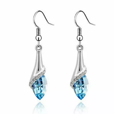 Crystal Earrings Dangle Silver Jewelry Hook Drop Women Long • £1.39