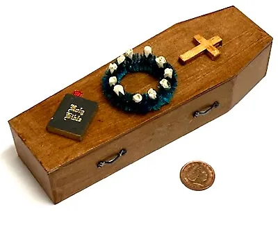 Dolls House Stained Coffin Wooden Halloween Funeral Tumdee 1:12 Scale Miniature • £16.99