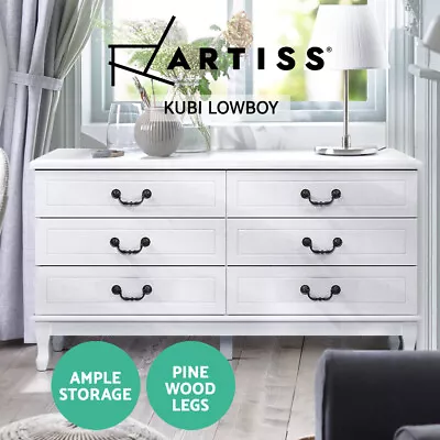 $229.95 • Buy Artiss Chest Of Drawers Dresser Table Lowboy Storage Cabinet White KUBI Bedroom