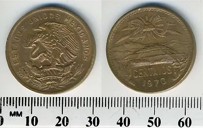 Mexico 1970 - 20 Centavos Bronze Coin - Pyramid Of The Sun At Teotihuacán - #1 • $1