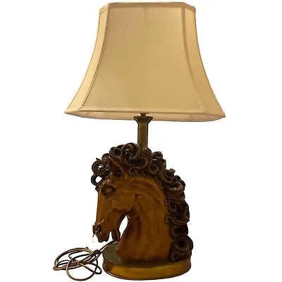 Italian Wooden Carved Horse Head Table Lamp Extremely Rare Equestrian Home Decor • £295.95