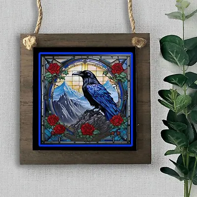 Raven Black Bird Wall Or Wreath Signs - Wood 4.8 X 4.8 Inch - Gothic Wall Decor • $15