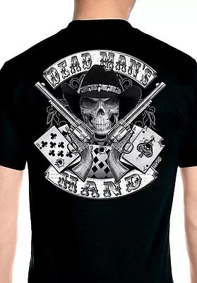 Mens Aces And Eights Dead Mans Hand Cowboy Skull On Brand Name Biker T Shirt  • $17.03