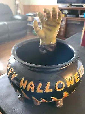 Vintage Talking Halloween Candy Bowl Green Witch Hand Cauldron Please READ • $22.99