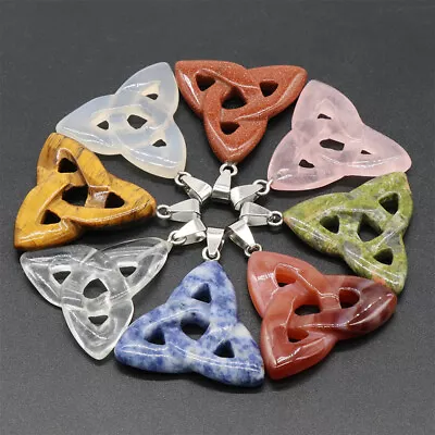 Natural Crystal Gemstone Hollow Triangle Shape Pendant For Jewelry Reiki Healing • $4.03