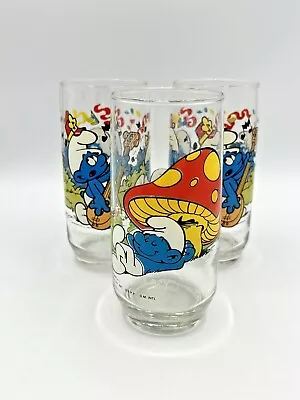 Disney Smurf Vintage Hardees Glasses Set Of 3 - 1983 Peyo Wallace Berrie Vintage • $14.95