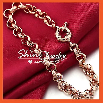 18k Rose Gold Gf Safe Bolt Rings Links Chain Mens Ladies Belcher Bangle Bracelet • $8.97