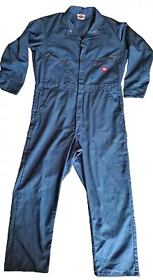 Dickies Men 48 Chest Tall Coverall Workwear Overall Snap ZIP Front Blue Jumpsuit • $25