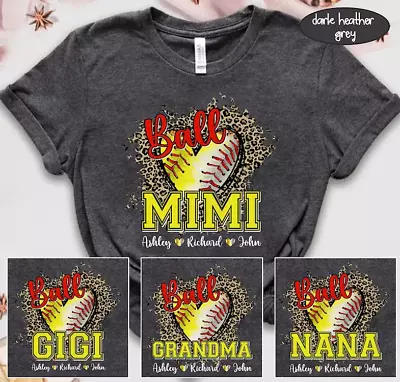 Personalized Baseball Softball Grandma Heart Shirt Grandma Baseball Softball Sh • $24.97