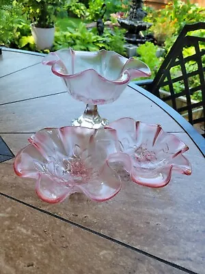 2 Pc Mikasa Rosella Pink Ruffle Pedestal Compote And Divided Dish Set • $20.90