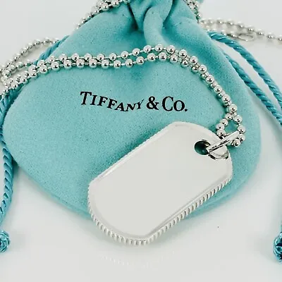 24  Tiffany & Co Mens Coin Edge ID Dog Tag Bead Chain Necklace • $425