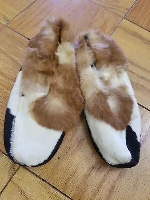 Rabbit Fur Trim And Calf Pony Hair House Shoes Fur Slippers • $42.50