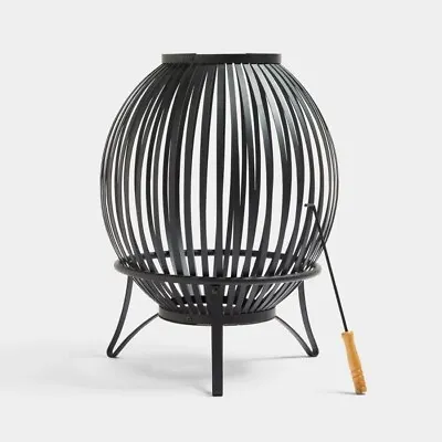 £48.55 • Buy Large Outdoor Fire Pit Garden Heater Log Burner Camping BBQ Black Globe Basket